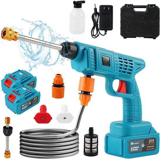 Draadloze drukwasmachine op batterij aangedreven,21VH draadloze stroomwasmachine pistool,1300 mAh batterij aangedreven drukwasmachine,30BAR stroomwasmachine voor auto,Geschikt voor het schoonmaken van binnenplaatsen en auto's,,