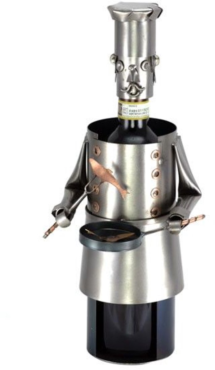 Metalen beeld - Chef kok - Wijnfleshouder / Bierfleshouder - 15x36x12 cm - by Rawa