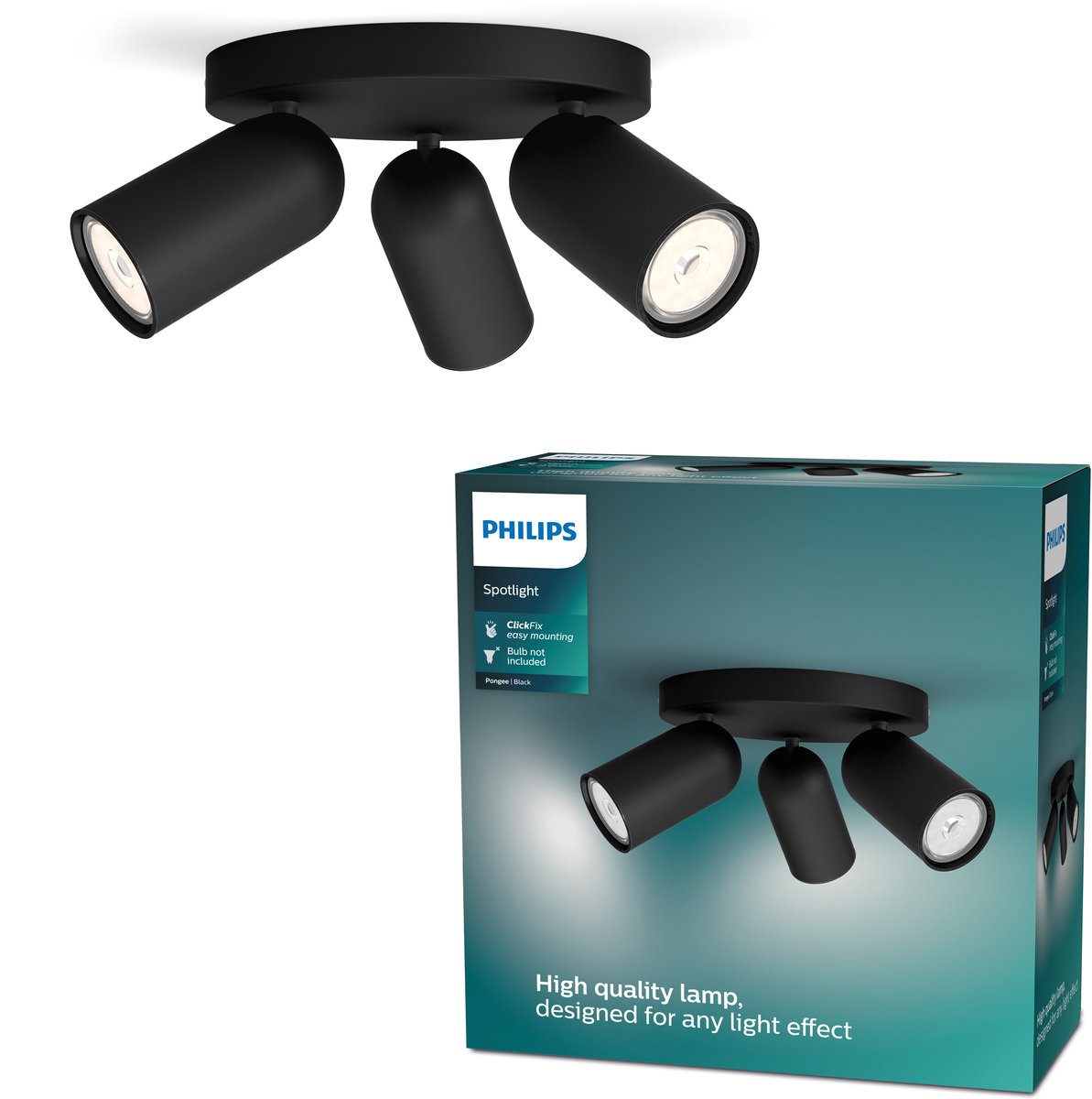 Philips Pongee Opbouwspot - Zwart - 3 Spots - Lichtbron Inbegrepen