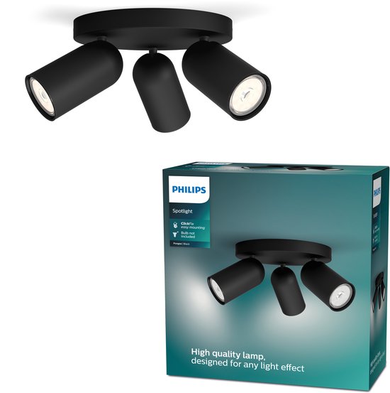 Philips Pongee opbouwspot - 3-lichts - zwart