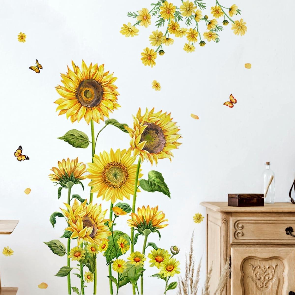 Allecto Plus - Zonnebloem Muurstickers met Bloemen voor Woonkamer en Slaapkamer - Decoratie voor Keuken en Kwekerij - Vrolijke Muurdecoratie met Zon en Bloemmotieven