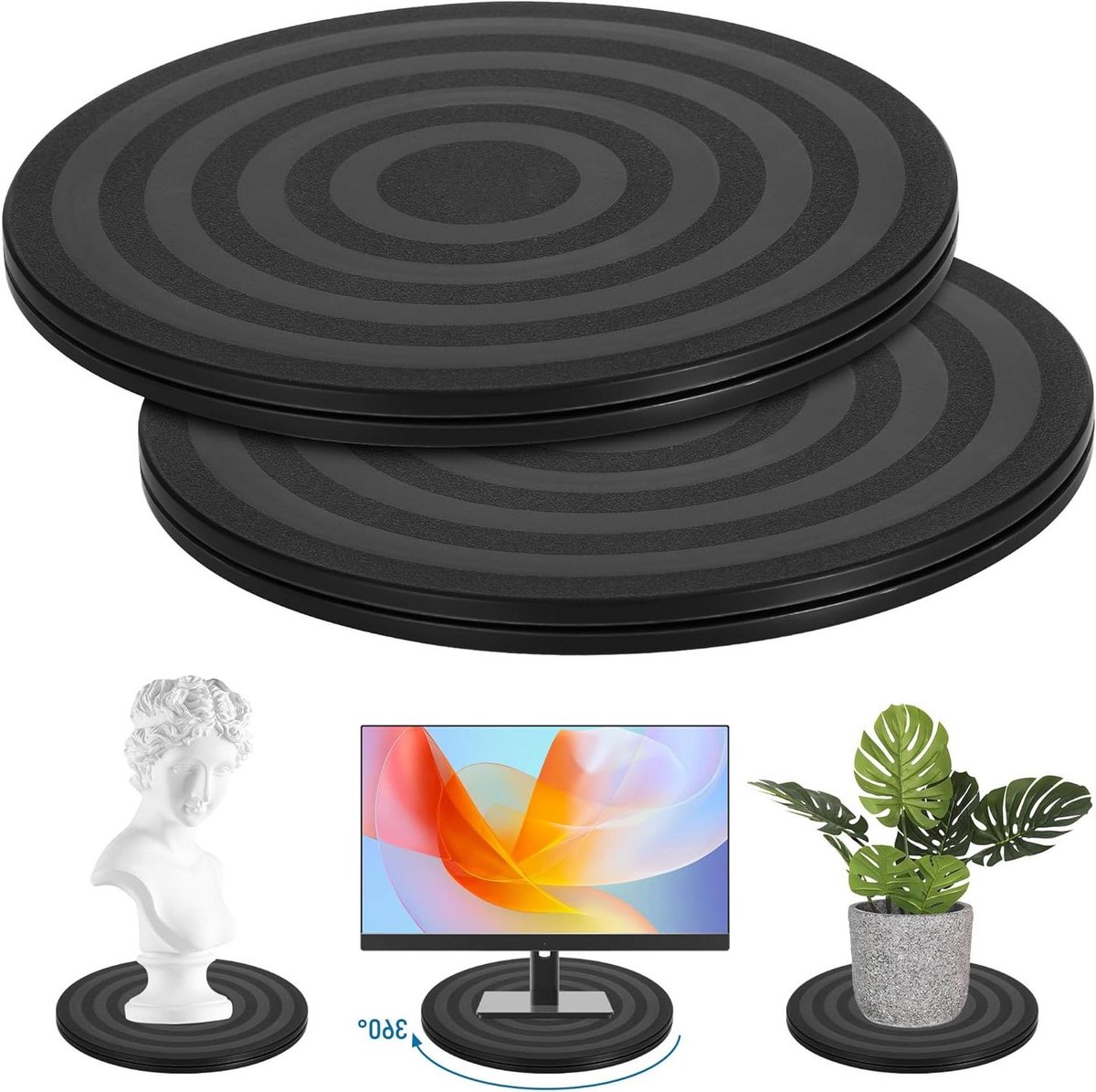 Inovra Plus - Roterende Draaibare Stand 2-Pack - Draaitafel 8 Inch Met Stalen Kogellagers - Multi-functioneel 360 ° Roterend Platform Voor Tv en Computer Monitor
