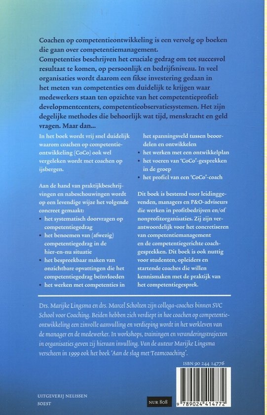 Achterzijde van het boek 'Coachen op competentieontwikkeling'. ISBN 978-90-244-1477-6.