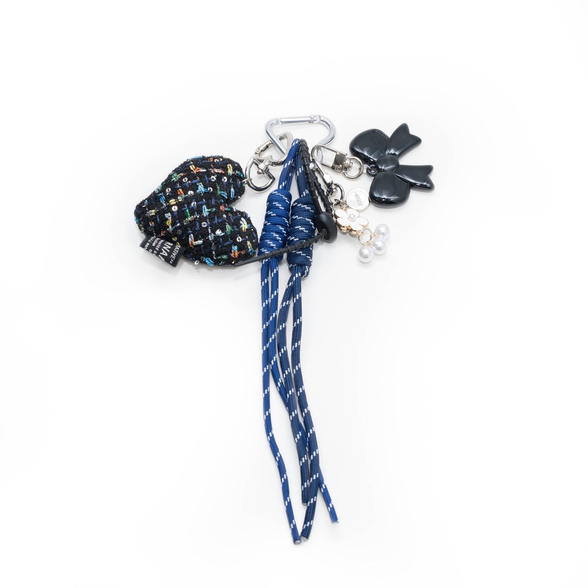 xoxo Wildhearts Bag Charm - Tweed Heart - Blue - Hangertje voor handtas - Accessoire voor dames tas - Touwtje met hart - Hartjesketting - Sleutelhanger - Blauw