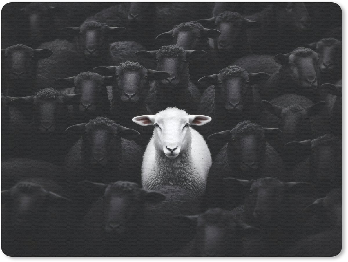 Muismat 23x19 cm - Mousepad Schapen - Wit - Duisternis - Muismatten