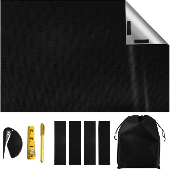 Verduisteringsdoek met klittenband - Zwart - 145 x 200 cm - Verduisterend - Zonwerend - Verduisteringsgordijn voor ramen - Donker maken - Tegen zon licht - Zonwering - UV gordijn - Schaduwdoek voor raam - Zonnescherm dakraam