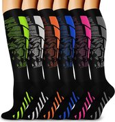6 paires de chaussettes de compression pour hommes et femmes - Chaussettes hautes - Bas de contention - Chaussettes de compression pour le sport, l'avion, la course à pied, les voyages et le cyclisme