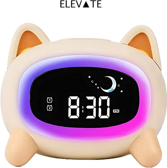 ELEVATE Slaaptrainer Kind – Wekker Kinderen met Nachtlampje & Geluiden – Digitale Slaapwekker Peuter – Hond Design – Oplaadbaar via USB-C
