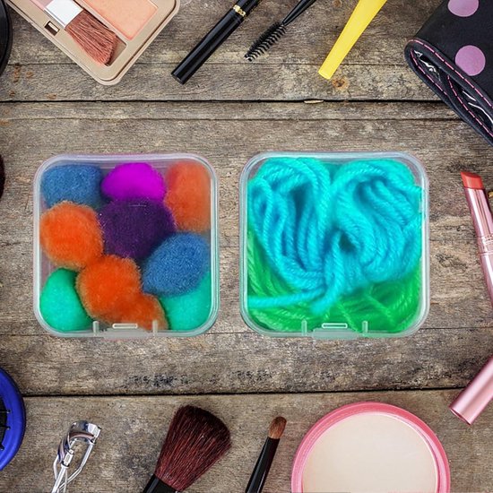 14 transparante mini-opbergdozen en 1 grote rechthoekige organizer van kunststof met deksel voor het verzamelen van sieraden, pillen, knutselwerk, kleine onderdelen