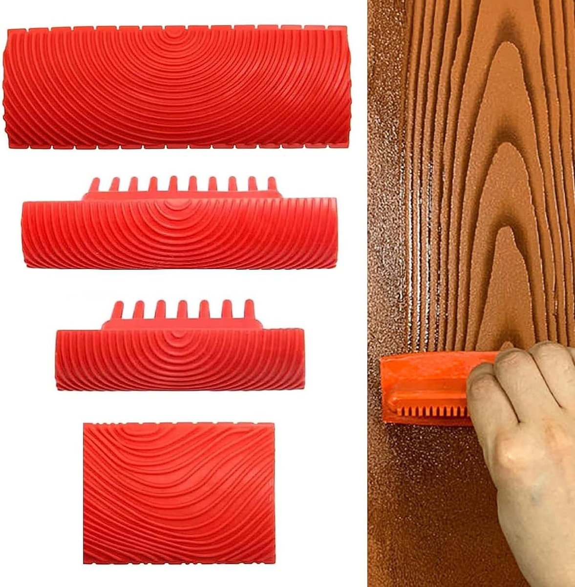 Inovra Plus - Wood Grain Tools voor Muurdecoratie Schildergereedschap voor Doe-het-zelf Muurdecoraties 4 Stuks Rood