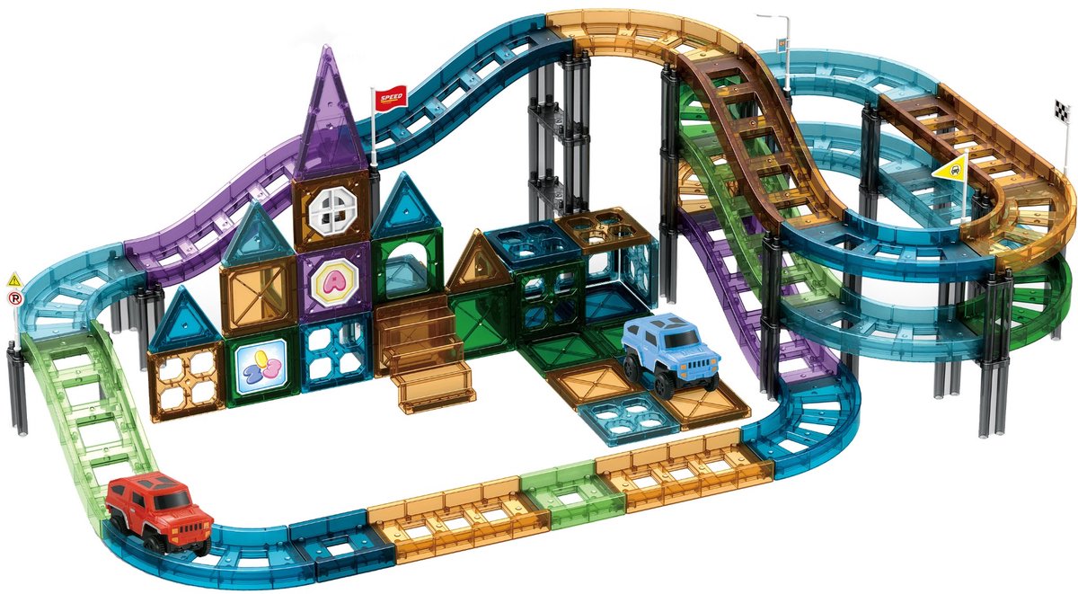 Eco Toys Autobaan 96 Stuks Magnetische Tegels Bouwstenen