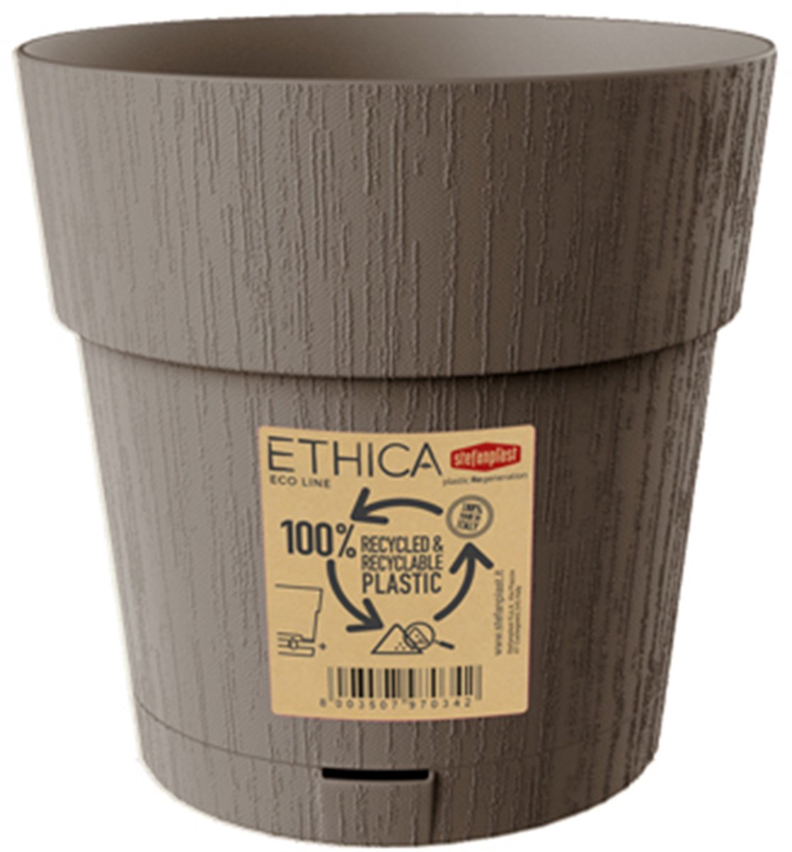 Bloempot 'Ethica' 25 cm – Gerecycled kunststof – Modern design - Dove Grey