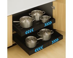 foto van Trust Gearz® - Schuiflade- Keukenlade Kast Organizer- Telescopische - Binnenlade Keuken -Gootsteenkast/Lade Organizer - Uittrekbaar en Verstelbaar - Zwart