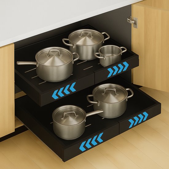 Trust Gearz® Drawer - Organiseur de tiroirs de cuisine - Télescopique - Tiroir intérieur de Cuisine - Coulissant et réglable - Zwart