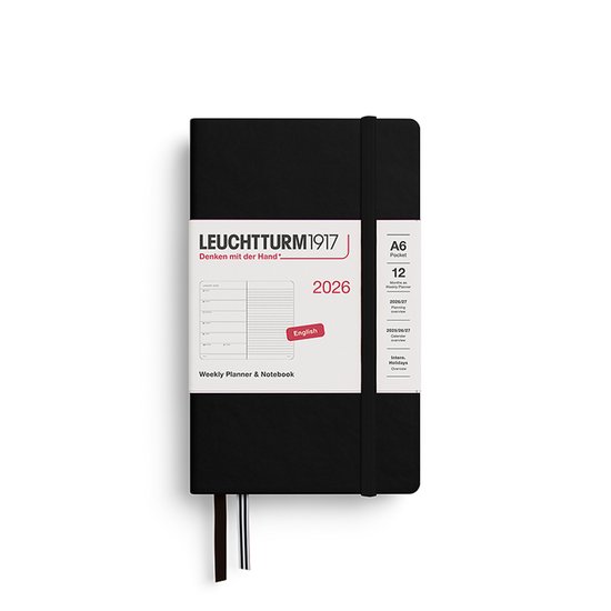 Leuchtturm1917 - A6 Pocket Weekly Planner & Notebook 2026 hardcover Zwart - Zakagenda 9x15cm