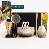 Matcha gardeset, delige set met matcha-kom, schenktuit en gardehouder, voor traditionele matcha thee bereiding (groen
