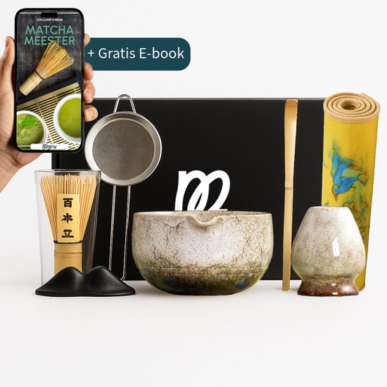 Matcha ceremoniële set van 5 bezems, garde, schaal, keramische lepel