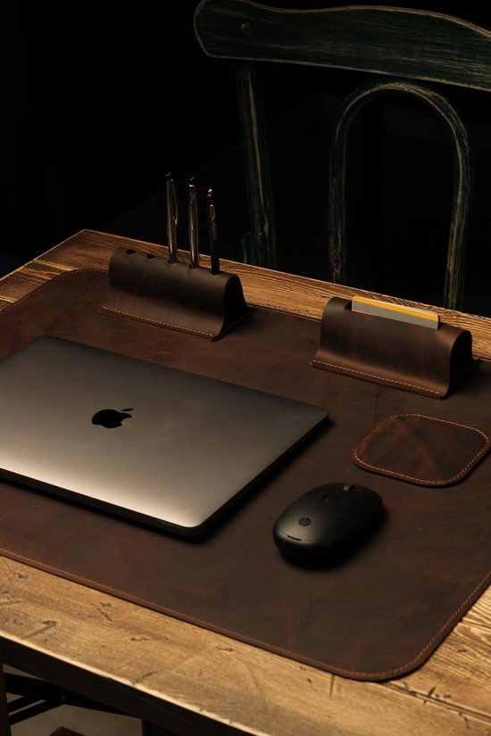 Ensemble de bureau en cuir de Luxe – Résistant à l'eau et aux rayures – Lot de 4 : sous-main 60 x 40 cm, porte-stylo, emplacement pour cartes et sous-verre – Accessoire de bureau élégant