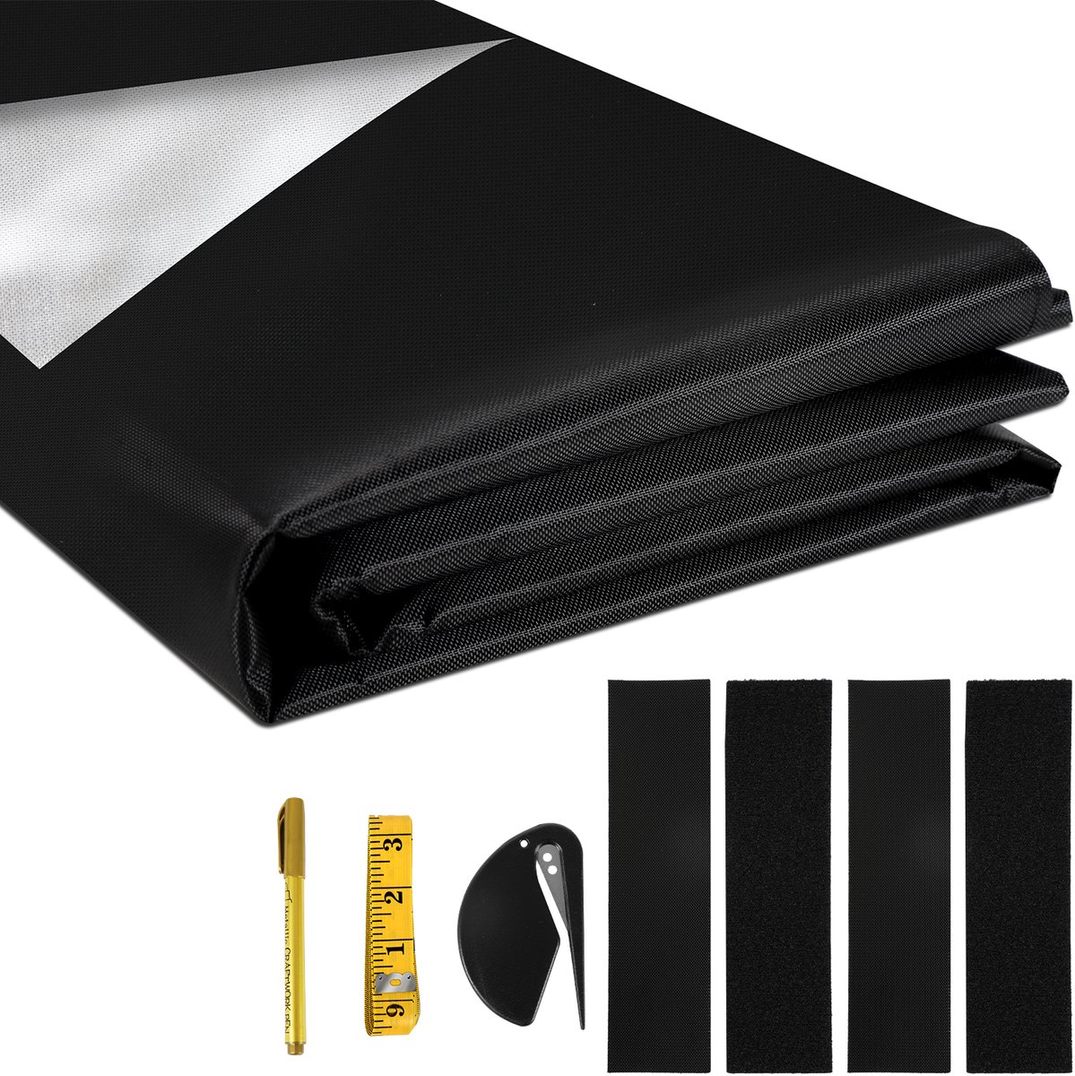 Verduisteringsdoek met klittenband - Zwart - 145 x 300 cm - Verduisterend - Zonwerend - Ve