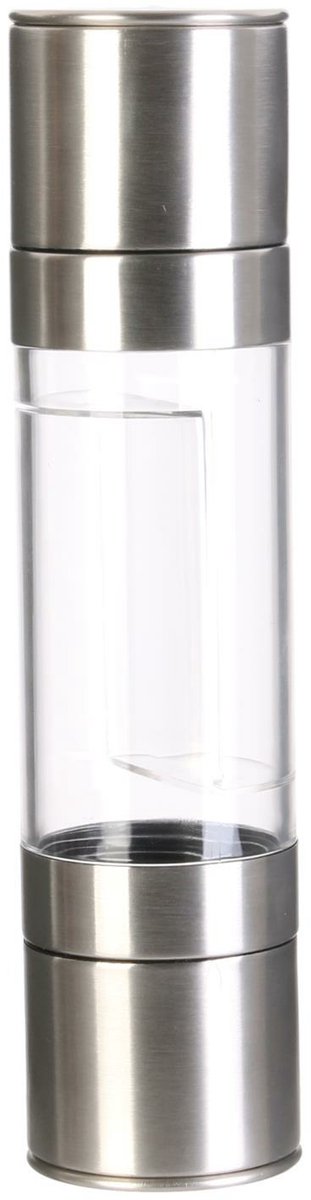 Cook Concept Pepermolen/zoutmolen met dubbel reservoir - rvs metaal - zilver - 22 cm - kruidenmolen - kruiden vermaler