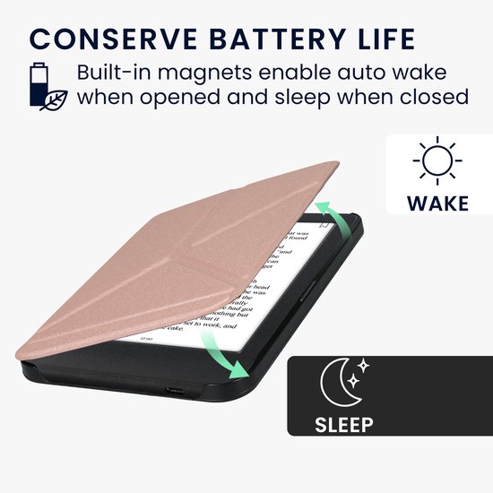 kwmobile e-reader hoesje geschikt voor Kobo Clara BW / Colour hoes - Ereader flip case met standaard - E reader cover van kunstleer - In roségoud van Merkloos — afbeelding 5