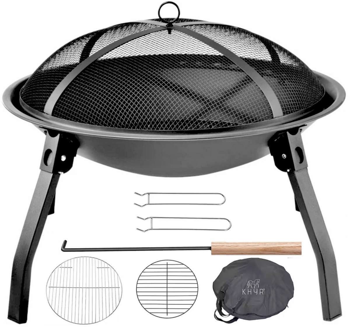 KHYR® Volcano Pit Vuurschaal - NIEUW - Draagbare Inklapbare Outdoor Vuurschaal voor Buiten - Voorgemonteerde Poten - Ø 56 cm - Stalen Brazier Vuurkorf - voor BBQ of een sfeervuur op Camping, Strand, Picknick & Tuin - incl. Opbergtas van KHYR