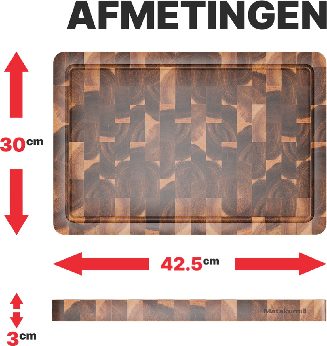 Matakumi Houten Snijplank met Sapgeul 42.5 x 30 cm – Kopshout / End Grain Hakblok / Cutting Board voor Vlees, Vis, Groente, Fruit, Brood & Meer — cadeau in Kookcadeaus - foto 7