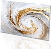 Gouden en witte draaivormen - Draaiing glasschilderijen - Muurdecoratie glas swirl - Abstracte kunst - Schilderij plexiglas - Decoratie woonkamer - acrylglas 105x70 cm