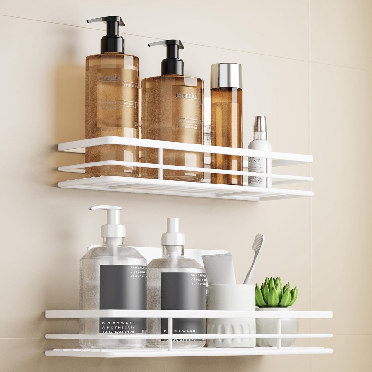 Doucheplank zonder boren - badkamerorganizer - 2 stuks - wit