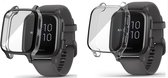 Lot de 2 étuis de protection en TPU Strap-it (Zwart et transparent) - Adapté à Garmin Venu SQ - Étui antichoc - Protection d'écran résistante aux rayures - Protection intégrale à 360° - Bundle