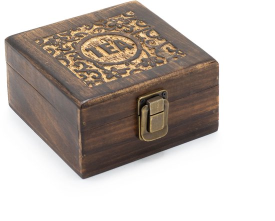 Ancient Wisdom - Boîte à Thé - Bois de Mango - 4 Compartiments - 15x15x8cm
