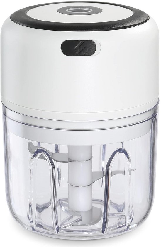 Aicharynic Mini-uiensnijder voor de keuken, met USB-aansluiting, 250 ml, oplaadbare accu met roestvrijstalen lemmet voor het hakken, snijden en hakken (wit