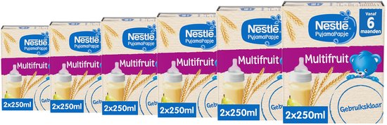 Nestlé PyjamaPapje Multifruit - Baby pap Gebruiksklaar 6m+ - 6 doosjes x 2x250ml