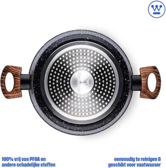 Westinghouse Braadpan – Ø 28 cm – Inductie – Inclusief Deksel – Black Marble Wood