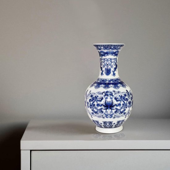 Franse chinoiserie porseleinen blauwe vaas - Piet Jonker