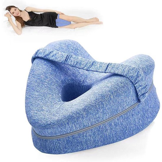Kniekussen voor zijslapers - Memory Foam Ondersteuningskussen voor zijslapers met afneembare bamboehoes (blauw)