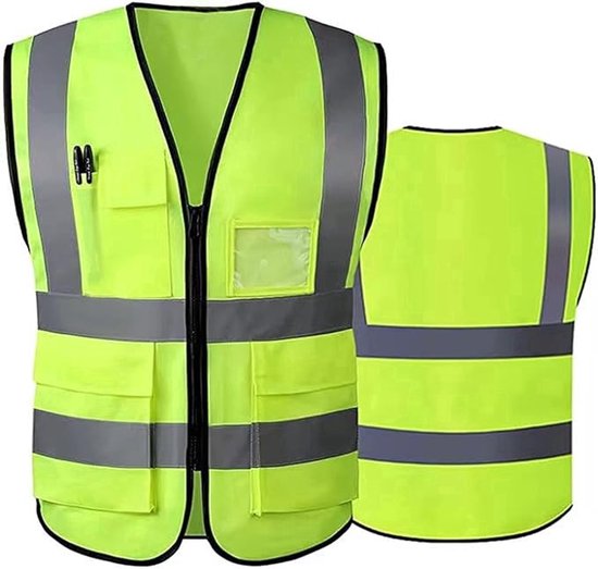 Foto: Veiligheidsvest voor heren en dames hoge zichtbaarheid 2 stuks fietsvest met ritssluiting reflecterend vest werkvest zak fluorescerend geel xxxl