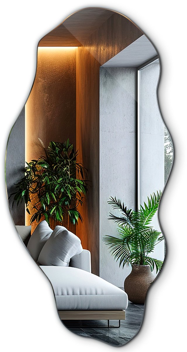 TULUP Spiegel - Organische Vorm Spiegel - 50 cm x 100 cm - Organisch Gevormde Spiegel - Badkamerspiegel - Asymmetrische Spiegel - Spiegel Asymmetrisch - Design Wandspiegel Zilver