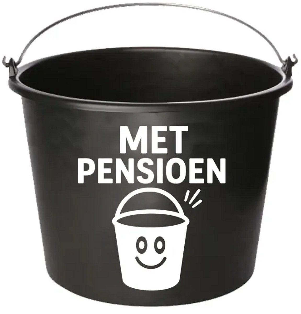 Emmer - Pensioen - Cadeau emmer - met tekst - 12 liter - zwart