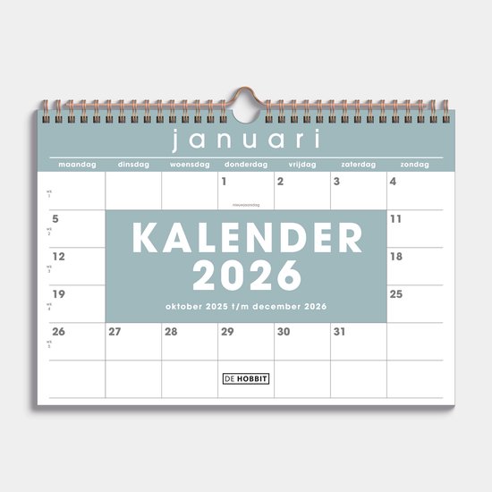 Hobbit - Calendrier mensuel 2026 - 1 mois sur 1 page - Agenda mensuel - A4 (21 x 29,7 cm) - Gris-vert
