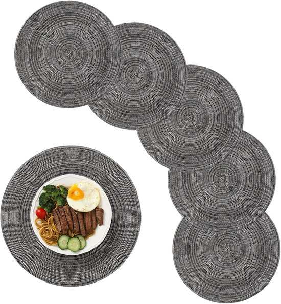 6 pièces - Sets de table - Sets de table - Sets de table ronds - Sets de table lavables en coton - Sets de table ronds tissés - Sets de table ronds - Sets de table tissés - Sets de table ronds - gris - 38*38 cm