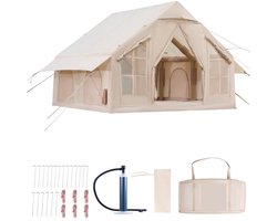 Serolux® - Tent - Luxe Tent - Familietent - Opblaasbare Kampeertent – 4-Persoons Familietent – Glamping Tent – Met Luchtpomp – Luxe Outdoor Tent – Waterdicht – Snel Opblaasbaar – Incl. Draagtas & Accessoires – Beige – 3 x 3 x 2.3 M – Sterk & Duurzaam