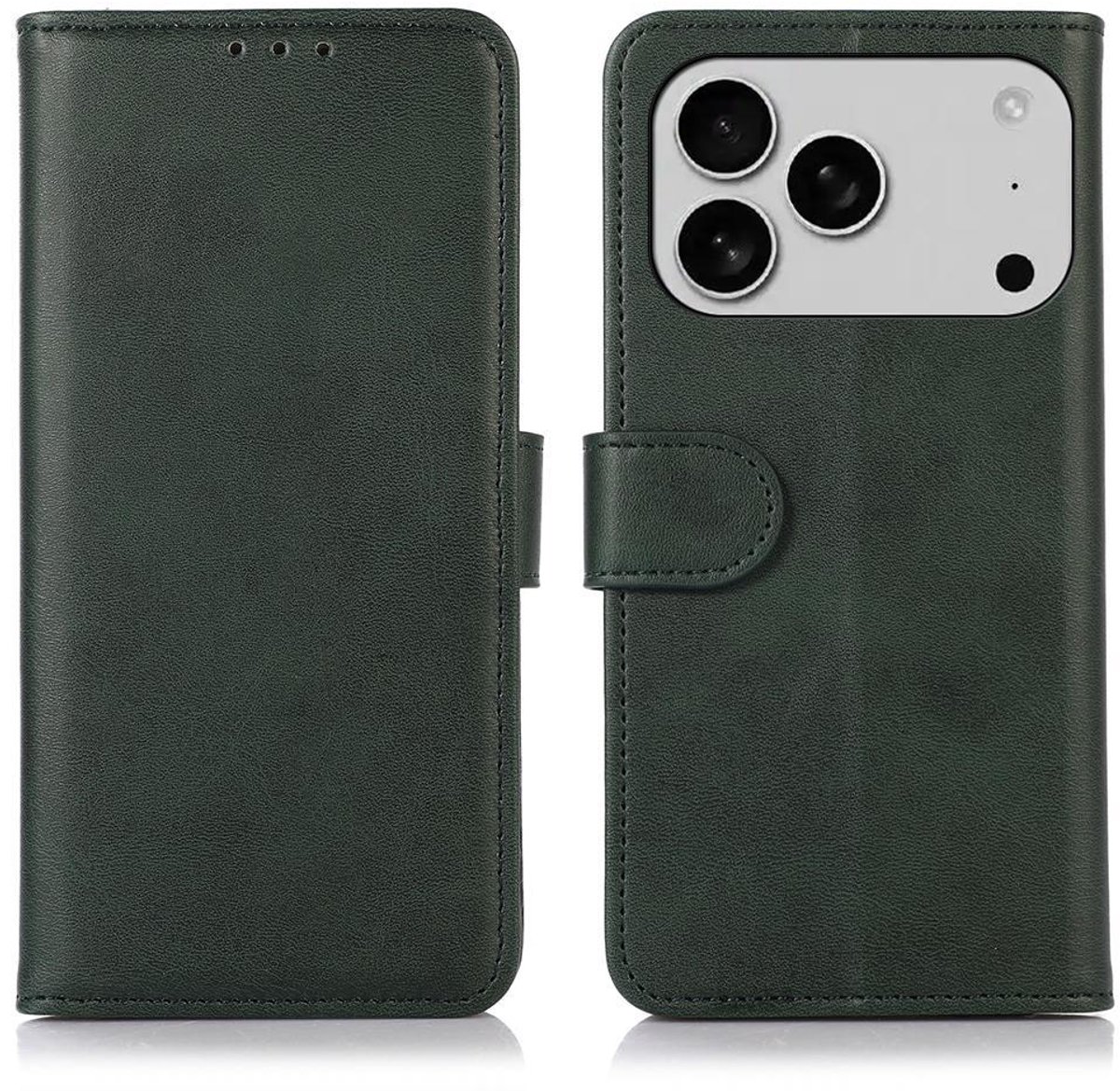 Mobigear Telefoonhoesje geschikt voor Apple iPhone 17 Pro Hoesje | Mobigear Wallet Bookcase Portemonnee | Pasjeshouder voor 3 Pasjes | Telefoonhoesje voor Pinpas / OV Kaart / Rijbewijs - Groen