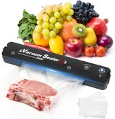 vacumeermachine - vacumeer sealer- met 10 x vaccumzakken - voor groente, fruit, vlees, vis en ander vers voedsel - Zwart
