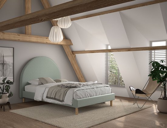 Lit rembourré Maeva 140x200cm - tissu bouclé vert - Vipack - Lits doubles rembourrés - Vert - Textile - Lits doubles rembourrés