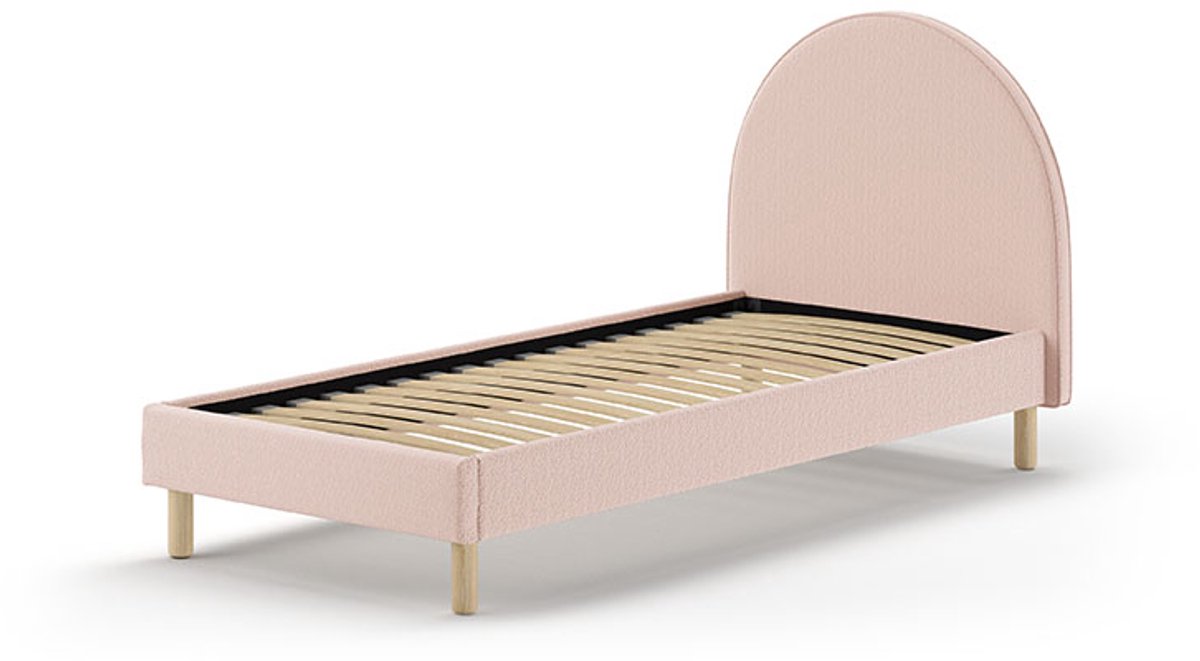 Gestoffeerd Bed Maeva 90x200cm - Roze Bouclé Stof - Vipack - Eenpersoons Gestoffeerd Bed - Roze - Textiel Eenpersoons Normaal Bed