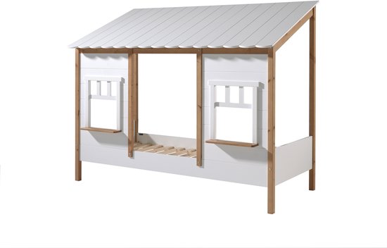 Bedhuisje Odense 90x200 MDF - wit/dennenhout - Vipack - Huisbed - Wit; Bruin - Hout; MDF Eenpersoons Normaal bed