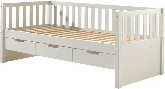 Kajuitbed Friedrich 90x200 met 3 lades dennenhout - wit