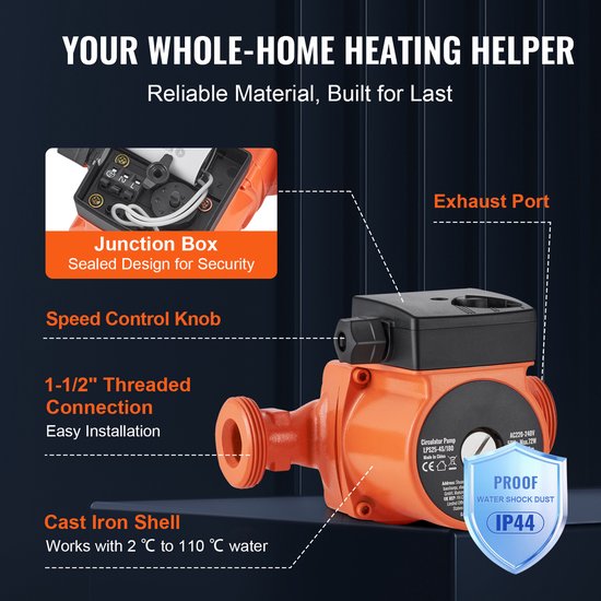LPS25-4S-180 Circulatiepomp - 220 V, 72 W, 50 L/min, Warmwaterpomp, 1-1/2 Inch NPT Schroefdraad, 3-Snelheden Pomp, Stille werking voor Warmwater Systeem in Huishoudens van SHFLOW — afbeelding 5