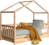 Vipack Kinderbed Dallas 90x200cm - Bedbank als Huis met Slaaplade - Bed met Dak - Peuterbed met Logeerbed - Ledikant - Hout